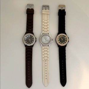 Geneva silicone watches -black, brown & ivory